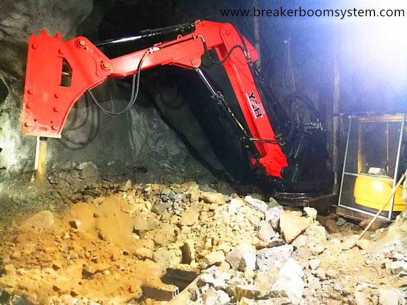 Stationary Rockbreaker Booms System Is Working In Underground Mine