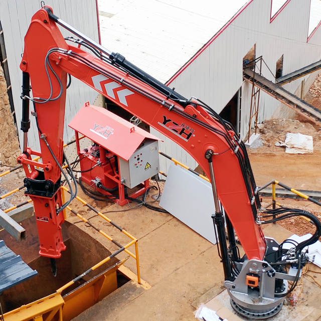 China YZH Stationary Rockbreaker Boom System Mounted at Jaw Crusher Cavity