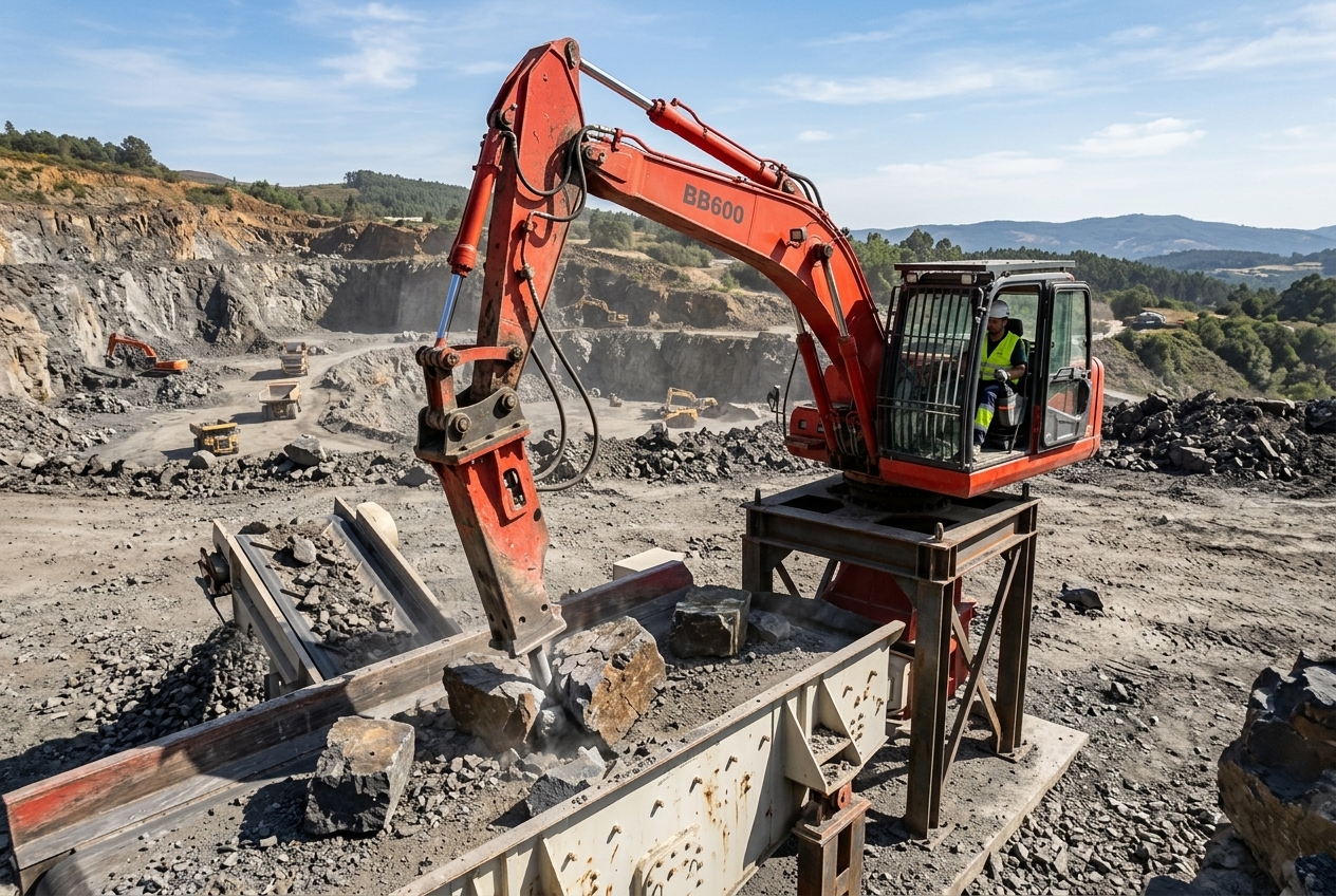 BB600 Fixed Rockbreaker Boom for Basalt Quarry in Northern Portugal
