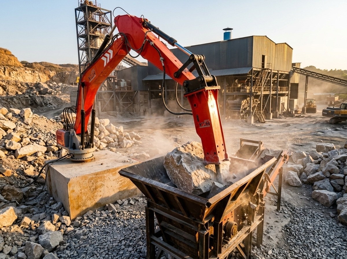 WHE1000 Static Rockbreaker Boom for Limestone and Dolomite Aggregate Processing in India