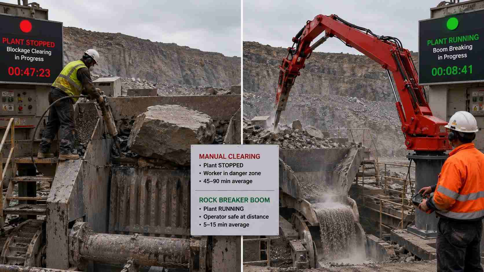  How a Stationary Rock Breaker Boom System Improves Crusher Safety and Productivity